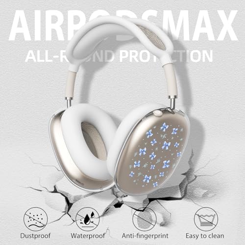 Cute Girls Blue Bow Clear Case for Airpods Max Headphones Kawaii Patern Soft TPU Ear Cups Cover Anti-Scratch Silicone Ear Pad Protective Case Pretty Headband Cover for Apple Airpods Max - color: Blue bow 18
