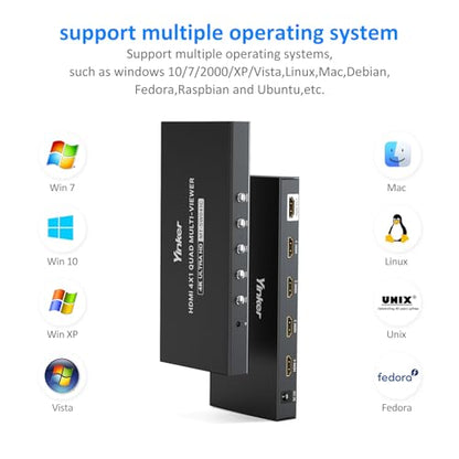 4K HDMI Multiviewer 4x1, 4K@30Hz Seamless HDMI Quad Switcher 4 in 1 Out for Security Camera, Gaming Consoles, Single/Quad/Dual/PBP Modes with IR Remote - size: 4K@30Hz 4x1 w/o KVM