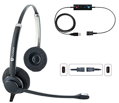 TruVoice HD-150 USB Proffesional Headset for The Office or Call Center – Works with All VoIP Phone Systems – Noise Canceling Microphone and HD Speakers - color: Double Ear