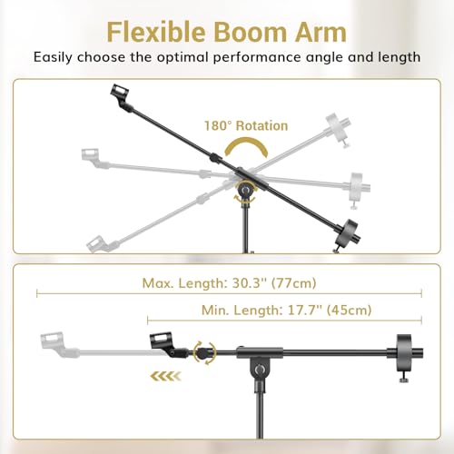 TONOR Microphone Stand with Tablet Holder, Tripod Boom Arm for Floor, Adjustable Height and Angle, Stand with Carrying Bag, Pad Clamp, Max 190 cm/74.8inch, High Compatibility, Cup Tray, T35+ - style: Mic Stand with Tray