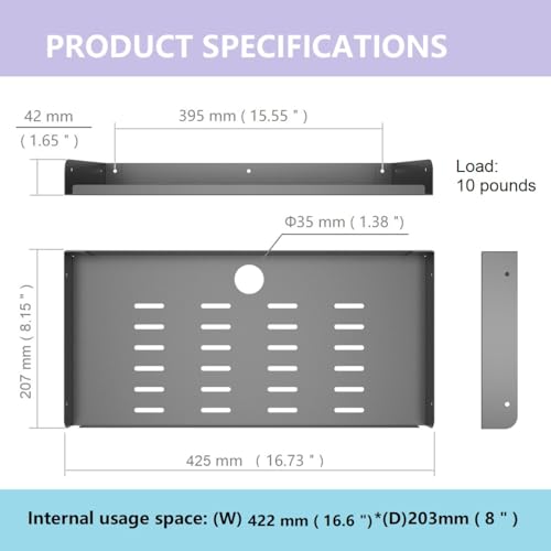 2 Pcs of Metal Floating Shelf Wall Mounted for Storage 16.6" W | D 8" Display Shelf for Collection in Bathroom, Bedroom, Living Room, Kitchen, Modern Steel (16.6 inches 2 Pcs)
