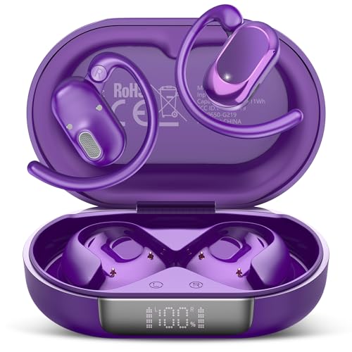 Open Ear Headphones, NEW Over Ear Earbuds with 4 ENC Noise-Canceling Mic | Ultra-Comfort Bone Conduction Earbuds, BT5.4, HD Stereo, IPX7 Waterproof, Ergonomic Earhooks,36H Sports Ear Buds for Running - color: deep purple