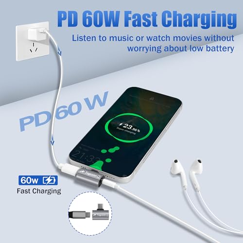 USB C to 3.5mm Aux Headphone and Charger Adapter Splitter, 2 in 1 USB Type C Male to Aux Audio Jack with PD 60W Fast Charge Port for iPhone 15 Pro Max, Galaxy S24/23 Ultra, iPad Pro, Pixel 8 - style: USB C PD Charging + 3.5mm Audio