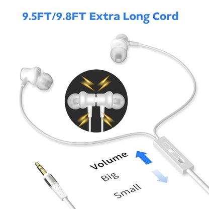 Wired Headphones Without Mic for TV with Volume Control - color: White, size: 6.5FT White without Mic