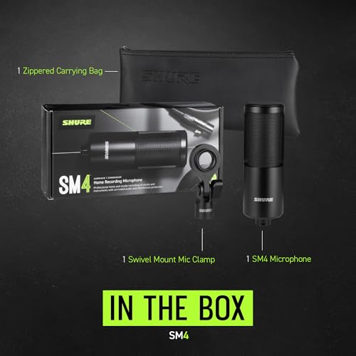 Shure SM4-K Studio Condenser Microphone – XLR Mic for Home Studio Recording, Vocals & Instruments with Mix-Ready Sound & All-Metal Construction, Black | Vocals and Instruments with Mix-Ready Sound and All-Metal Construction, Black - size: 3.20, style: SM4