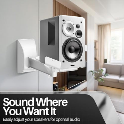TNP Bookshelf Speaker Wall Mounts, Dual Side Clamps, 55 lb, 2 Pack, White | Rear Surround Sound Speaker Mounts Fit 5.5-11 In Wide Speakers, with 45° Swivel and 7.5° Tilt for Home Theater or Studio - color: White