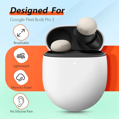 Memory Foam Tips for New Google Pixel Buds Pro 2 / Pixel Buds 2a, No Silicone Eartips Pain, Anti-Slip Replacement Ear Tips, Fit in the Charging Case, Reducing Noise Earbuds, 3 Pairs (S/M/L, Black)
