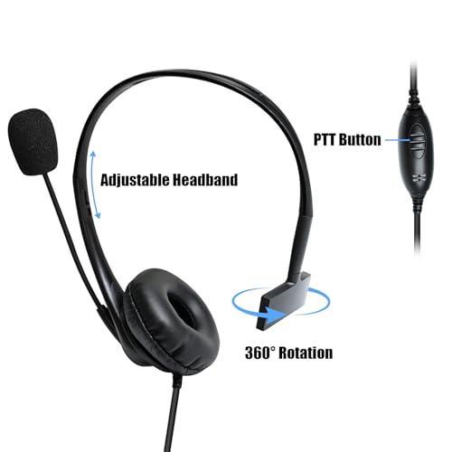WODASEN Over the Ear Headset with Boom Mic Finger PTT for Radio Single Ear Overhead Headphones for UV-5R BF-888S AR-152 BF-F8HP K1 Plug 2-Pin