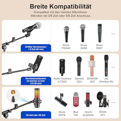 Microphone Stand, Tripod Boom Arm Floor Mic Stand Height Adjustable Heavy Duty for Singing Podcast for Blue Yeti Shure SM58 SM48 Samson Q2U - size: Medium