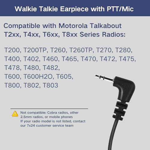 1-Pin 2.5MM Walkie Talkies Earpieces with Mic Covert Air Acoustic Tube Headset for Motorola Talkabout MH230R MR350R T200 T200TP T260 T260TP T600 MT350R Two Way Radio (2 Pack)