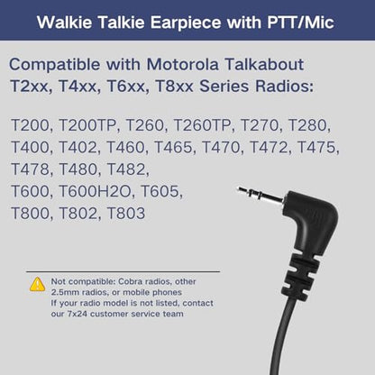 1-Pin 2.5MM Walkie Talkies Earpieces with Mic Covert Air Acoustic Tube Headset for Motorola Talkabout MH230R MR350R T200 T200TP T260 T260TP T600 MT350R Two Way Radio (2 Pack)