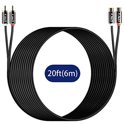 J&D 2 RCA Extension Cable, RCA Cable, Gold Plated Copper Shell Heavy Duty 2 RCA Male to Female Stereo Audio Extension Cable for TV, Amplifiers, 20 Feet - size: 20 Feet