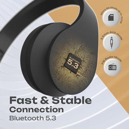PowerLocus Wireless Bluetooth Over-Ear Stereo Foldable Headphones, Wired Headsets Rechargeable with Built-in Microphone for iPhone, Samsung, LG, iPad (Black) - color: Black