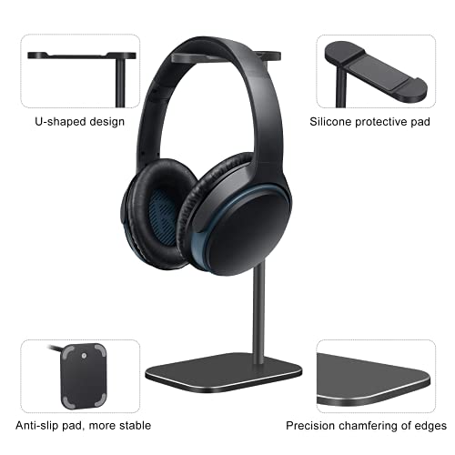 Headphone Stand Aluminum, Headset Holder with Solid Metal Base for Desk, Compatible with Most Headphones (Black) - color: Black