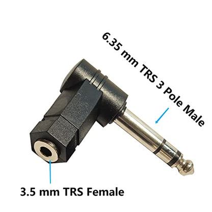 6.35mm 1/4In TRS to 3.5mm Right Angle Stereo Adapter 90Degree2Pcs | 3 Pole Male to 3.5mm Female Stereo AUX Headphone Audio Right Angle Converter Connector
