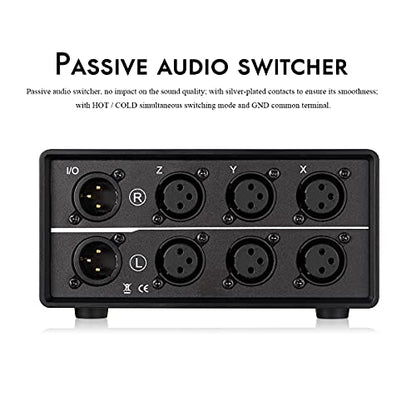 DoukAudio XLR Audio Switcher 3-In-1-Out: Balanced Passive Selector Stereo Converter for Multi Source Comparison Gold Plated Shielded Aluminum Studio HiFi Audiophile