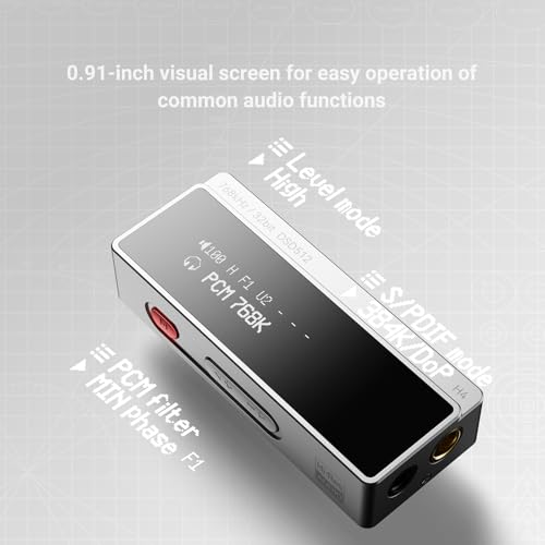 AIYIMA H4 Hi-Res Portable USB C Headphone Amp,DSD512 ES9039Q2M DAC Amp | Digital Display Support 32bit/768kHz | 4.4MM/3.5MM Dual Headphones Output | UAC 1.0 Gaming mode Compatible with Switch & PS5