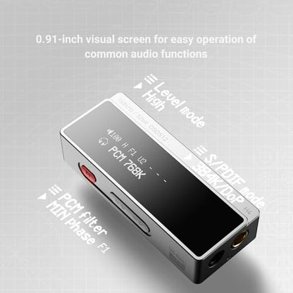AIYIMA H4 Hi-Res Portable USB C Headphone Amp,DSD512 ES9039Q2M DAC Amp | Digital Display Support 32bit/768kHz | 4.4MM/3.5MM Dual Headphones Output | UAC 1.0 Gaming mode Compatible with Switch & PS5