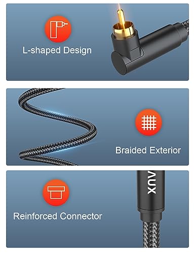 VANAUX Subwoofer Cable 90 Degree RCA to RCA Audio Stereo Cable Male to Male 24K Gold Plated Connector Nylon Braided Double Shielded Clean Sounding Signal Black/25ft/8m - color: 90°Design RCA, size: 25ft/8m