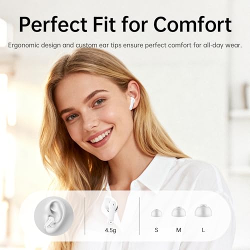 xinwld Adaptive Hybrid Active Noise Canceling 2026 Wireless Earbuds, 6 Mics ENC Clear Call Ear Buds, Hi-Res Audio Deep Bass Bluetooth 5.4 Headphones, 40H, LED, for Sports Running Gym Workout, White - color: Light White