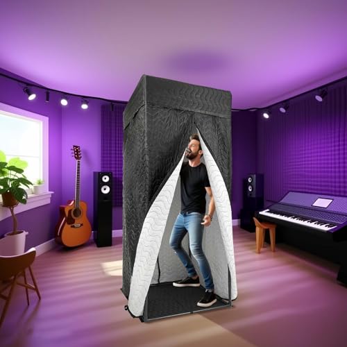 Portable Vocal Booth - Studio Grade Echo-Free Recording Booth for Voiceover, Podcast & Singing, Home Studio/Sound Isolation Booth & Travel Bag, Black