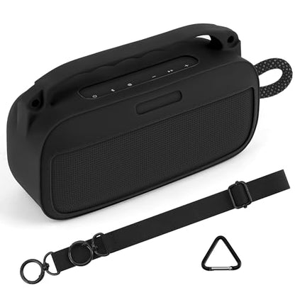 Geekria Silicone Speaker Case Cover Compatible with Bose SoundLink Plus, Protective Soft Skin, Replacement Portable Speakers Travel Carrying Sleeve with Shoulder Strap (Black) - color: Black