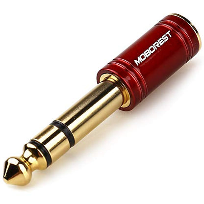 MOBOREST 1/4" Male to 3.5mm (1/8 in) Female TRS Headphone Adapter RED 1PCS | 6.35mm Male to 3.5mm Female adapter connectors for lossless TRS sound, guitar amp, piano, keyboard, mixer, studio - color: -RED-1PCS