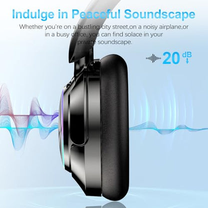 Noise Cancelling Over Ear Wireless Bluetooth Headphones with Microphone, 65h Playtime, Clear Calls, Comfort Fit for Travel (Black) - color: Black