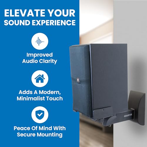 Mount-It! Bookshelf Speaker Wall Mount, Pair of Universal Side Clamping Speaker Shelf Wall Mounting Brackets for Large or Small Speakers, 2 Full Motion Mounts, 55 Lbs Capacity, Black (MI-SB37)