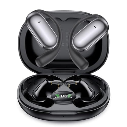 Open Ear Headphones Wireless Bluetooth 5.4, Lightweight Sports Earbuds with Secure Ear Hooks, Obsidian Black Earphone 40H Playtime Fit for Running Workout and Gym