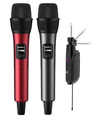 Aveek Wireless Microphone, 262FT Range,40 Hours Battery, Red & Black,2 Pack | Stable Signal, Studio Sound, Rechargeable Foldable Receiver, <2 ms Latency, Ergonomic Grip for Church, Speech, Wedding,Events - color: Black