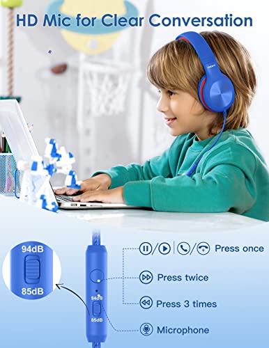 Nabevi Headphones for Kids for School, Kids Headphones with Microphone, Sharing Function, 85dB/94dB Safe Volume Limit, Over Ear Kid Headphone for School, On-line Study, Travel, Glaze Blue - color: Glaze Blue