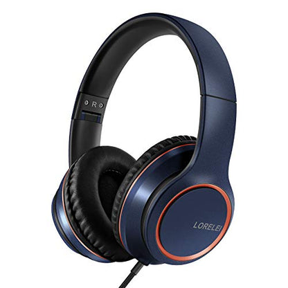 LORELEI X8 Over-Ear Wired Headphones with Microphone with 1.45m-Tangle-Free Nylon Line&3.5mm Plug,Lightweight Foldable & Portable Headphones for Smartphone,Tablet,Computer,Mp3/4(Dark Blue) - color: Dark Blue