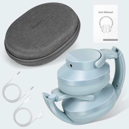 TUINYO Bluetooth Headphones Wireless, Over Ear Stereo Wireles Headset 40H Playtime with deep bass, Soft Memory-Protein Earmuffs, Built-in Mic Wired Mode PC/Cell Phones/TV-Dark Grey - color: Blue Gray