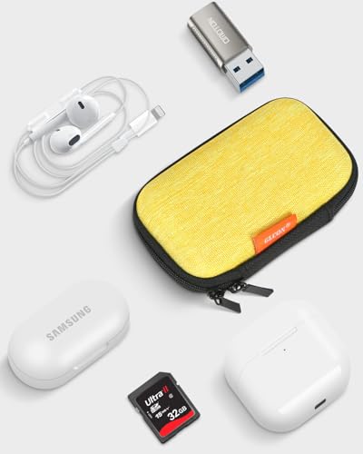 Gold-Yellow Mini Earbud Case, Cute Protective Pouch for Apple Airpods | Fits Samsung Galaxy Buds, JBL, Sony, Cable, Card, Earplugs, Heart Monitor, Small Hard Shell Bag - color: Gold-Yellow