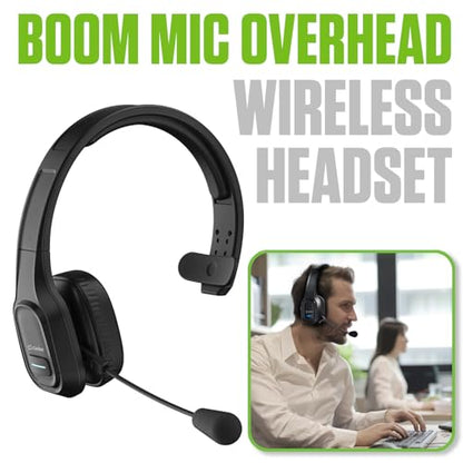 Cellet Overhead Boom Mic Wireless Headset with Noise Cancelling, Echo Reduction, 34H Talk Time, 30ft Range – Adjustable Headband, All-Day Comfort