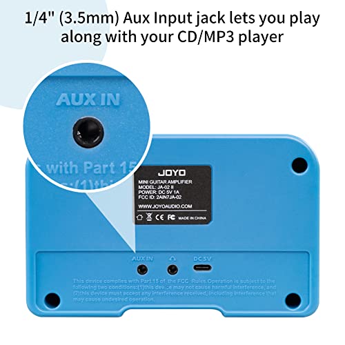 JOYO 5W Mini Guitar Amp Portable Electric Guitar Practice Amplifier with Bluetooth 5.0, Clean/Overdrive Channels, Rechargeable Battery, AUX & Headphone Out (JA-02 II Blue) - color: Blue