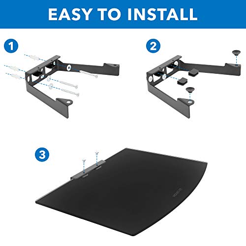 Mount-It! Floating Wall Shelf – Tempered Glass Media Shelf for Cable Box, DVD Player, Gaming Consoles (PS5, Xbox, Roku), Projector – Wall-Mounted w/Steel Frame, Cable Management, 22 lb Capacity