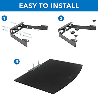 Mount-It! Floating Wall Shelf – Tempered Glass Media Shelf for Cable Box, DVD Player, Gaming Consoles (PS5, Xbox, Roku), Projector – Wall-Mounted w/Steel Frame, Cable Management, 22 lb Capacity