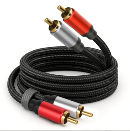 2RCA to 2RCA Audio Cable 100FT Gold-Plated Male to Male Stereo Subwoofer Cable, Nylon-Braided Hi-Fi RCA Cables for Home Theater, Car Audio, Amplifiers, Speakers (Dual Shielded Copper Core) - size: 100ft, style: 2RCA to 2RCA Cable