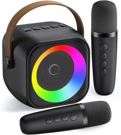 Portable Bluetooth Speaker with 2 Wireless Microphones - color: Black