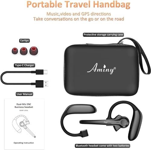AMINY Wireless Bluetooth Headset with Microphone 30 Hrs Talking Time V5.3 Auriculares Bluetooth Earpiece,AI Noise Cancelling Bluetooth Earphones for Trucker Office Home