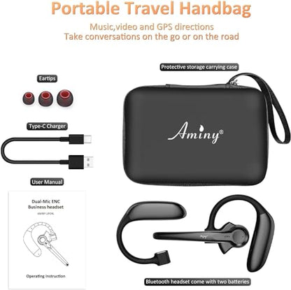 AMINY Wireless Bluetooth Headset with Microphone 30 Hrs Talking Time V5.3 Auriculares Bluetooth Earpiece,AI Noise Cancelling Bluetooth Earphones for Trucker Office Home