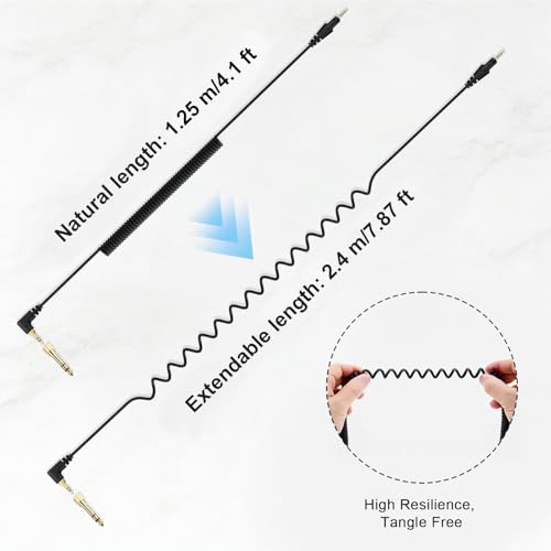 Replacement HDJ-CUE1 Audio Cable Coiled Cord Compatible with Pioneer DJ HDJ-CUE1, HDJ-X5, HDJ-X7, HDJ-S7 Headphones with 6.35mm Adapter