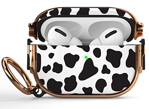 for AirPods Pro 2nd/1st Case with Lock, Magsafe Compatible, Cow Print | Double Secure Lock,Drop Protection,Two-Piece Design,with Gold Keychain, Anti Lost, Dustproof, Cute AirPods Pro 2nd/1st Case - color: Cow + Gold, size: AirPods Pro2/Pro1 Case