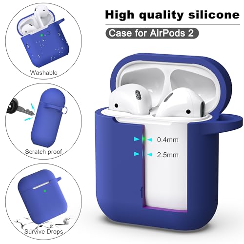 for AirPods 2nd/1st Case Silicone Cover, Blue | Compatible with Apple AirPods 2nd/1st (2019/2016) Generation with Keychain & Cleaner Kit, Wireless Charging Compatible - color: E1-Blue