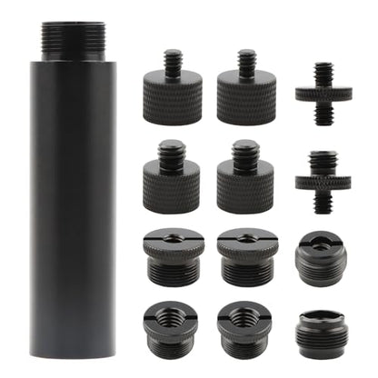13Pcs Mic Stand Adapter with Extension Tube, Microphone Thread Adapter | 3/8 Female to 5/8 Male and 5/8 Female to 3/8 Male, 1/4 to 3/8 and 5/8Screw Thread Adapter for Microphone Stand Camera Tripod
