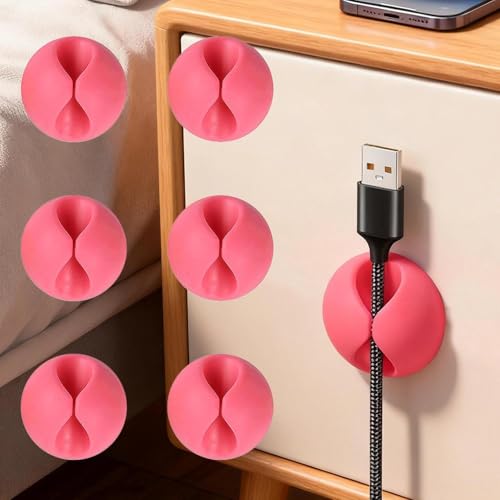 6 Pack Cable Organizer Clips, Multi-Color Data Line Cord Holder for Home and Office, Tidy Your Cables Desk Organizers Prevents Tangling and Damage - color: 6 Pcs Red