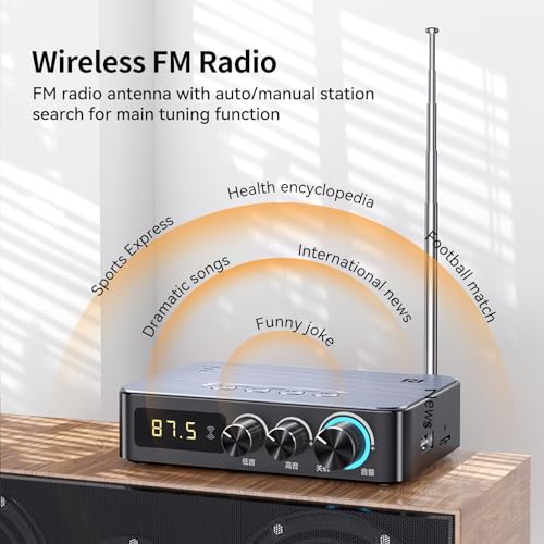 Bluetooth Audio Receiver Transmitter 4-in-1 (with Remote) for Home Stereo TV, HiFi Wireless Audio Adapter with 3.5mm AUX,RCA,6.5mm Mic Connection, FM Radio, Low Latency NFC Audio Adapter