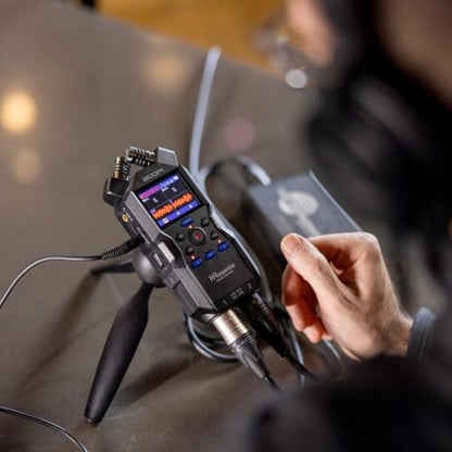 Zoom H4essential 32-Bit Float Recorder Bundle with StreamEye PDM-3 Dynamic Broadcast Mic, Tripod Stand, XLR Cable, Headphones — Podcast Mic Kit for Podcasting, Voice Over, Streaming, Field Recording